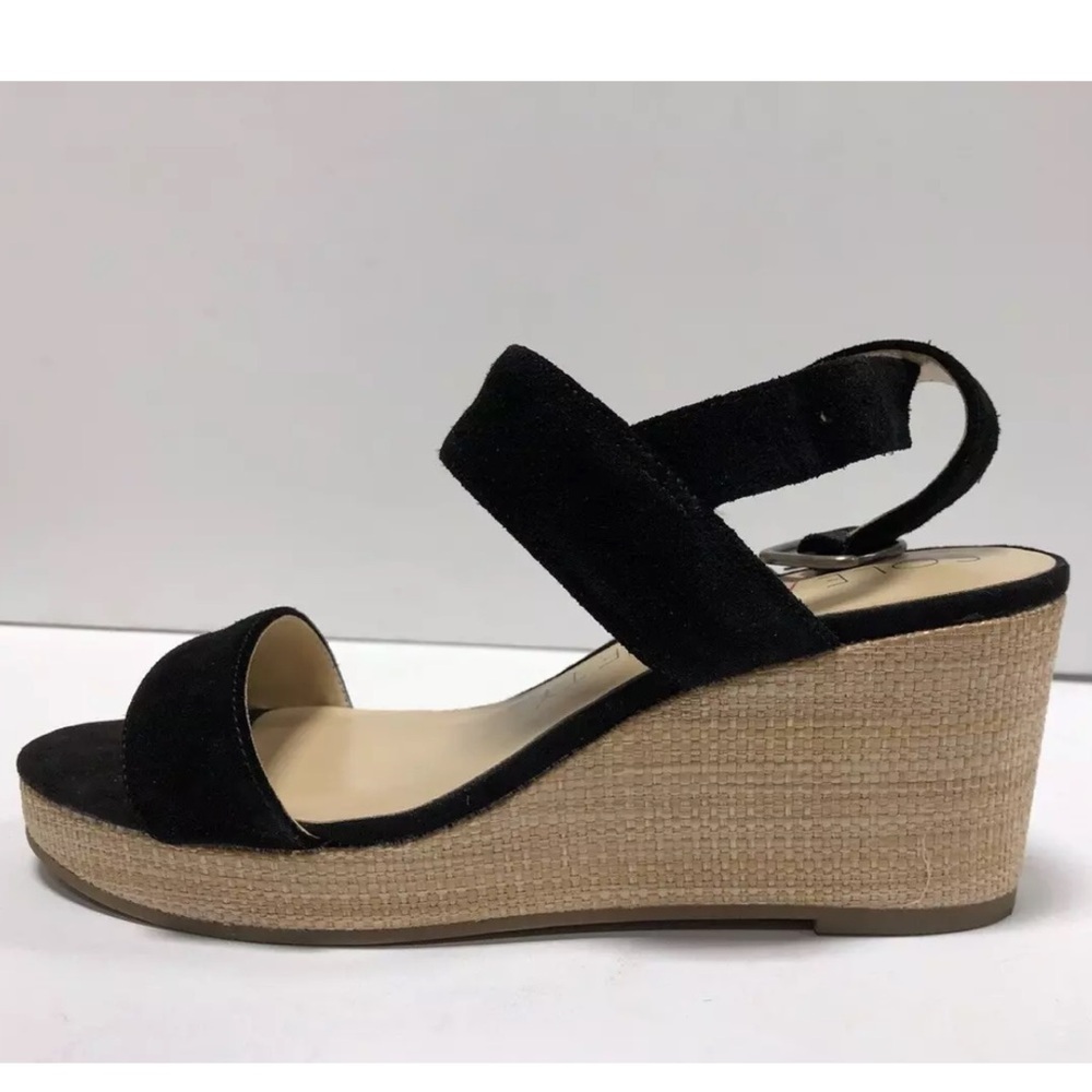 Sole Society Women’s Cimmie, Black/Natural Wedge Sandals, Size 7.5 M.